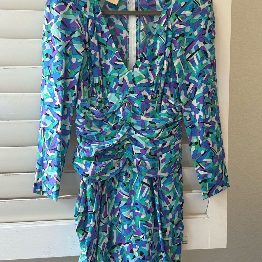 Fendi Blue and Green Abstract Long Sleeve Dress
